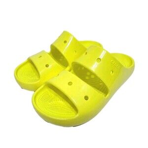 Crocs Women's 9 Two Strap Neon Yellow Sandals Slides Slip On Highlighter Classic